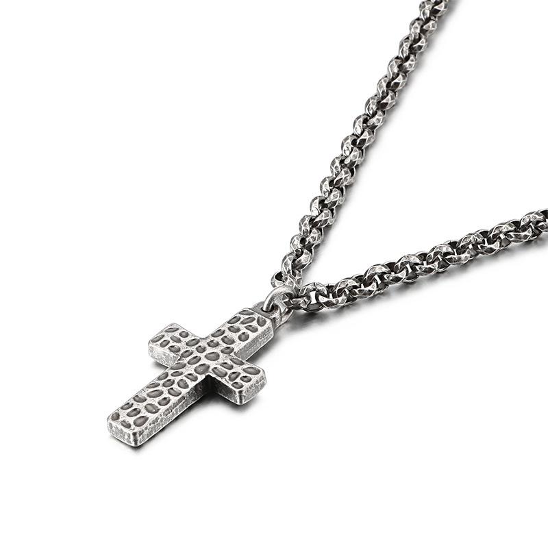 Korean Style Stainless Steel Cross Necklace & Men's Titanium Steel Bracelet Set