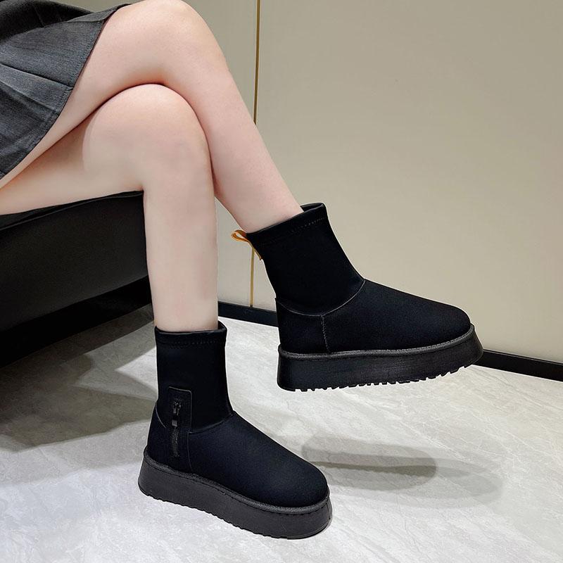 

Модные элегантные ботильоны бренда AJGS для женщин 2024 года, зимняя обувь на мягкой платформе, женские плоские роскошные дизайнерские зимние ботинки 40 чёрный