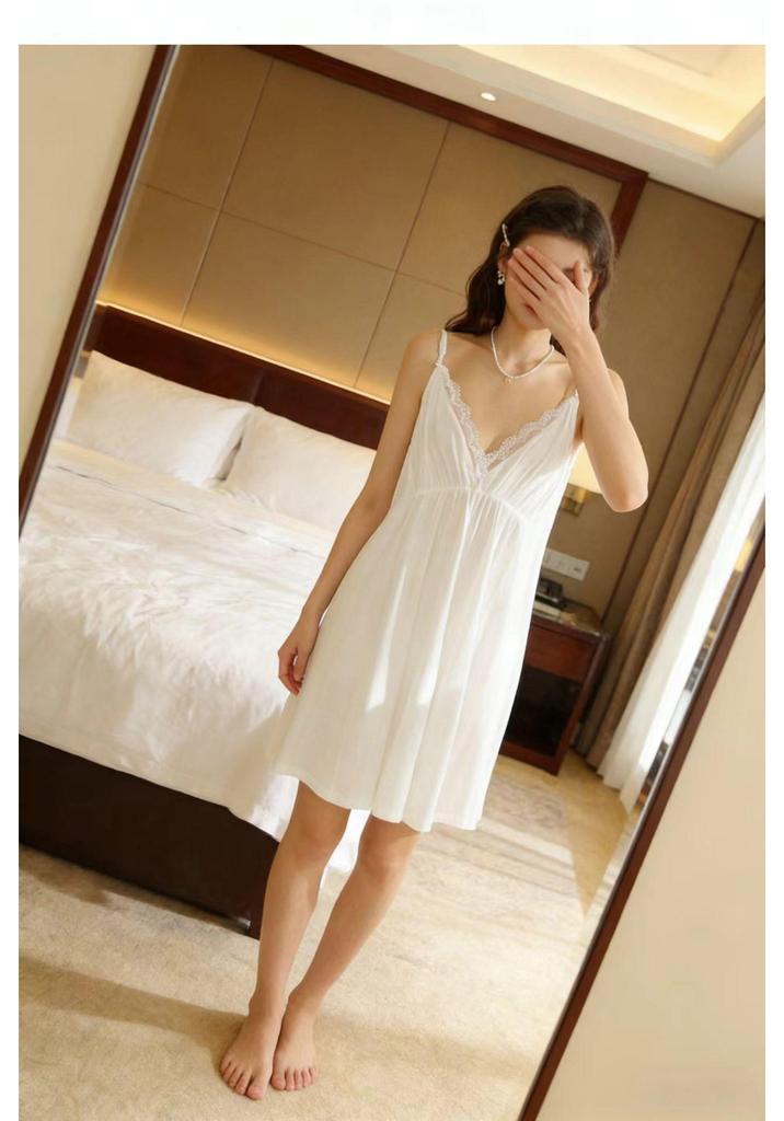 2026 Spring/Summer Sexy V-neck Beaded Modal Camisole Midi Nightgown for Women