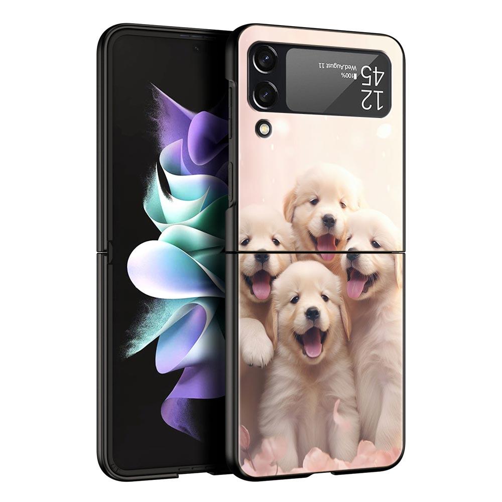 

Cute Little Dog Hard PC Phone Case For Samsung Galaxy Z Flip 7 6 5 4 Black Cover For Galaxy Z Flip 3 Foldable Fundas Shell Capas Z Flip 3