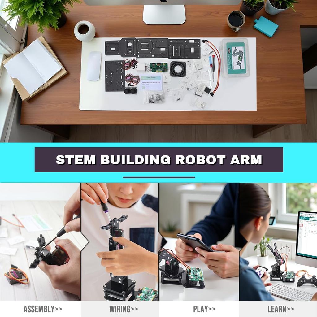 SIYEENOVE ESP32 Robot Arm Kit for Arduino & MicroPython with Japanese PDF Instruction Manual, Robot Arm Joystick and Web App Control, Portable 4DF Edu