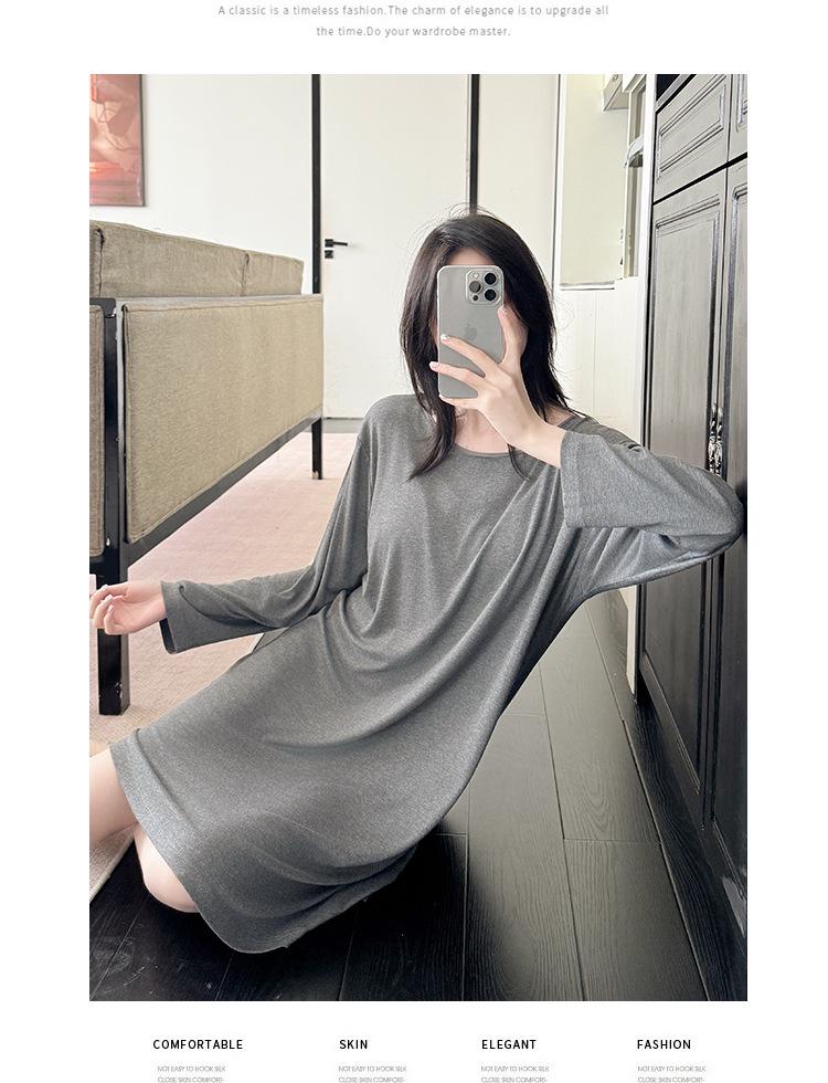 Übergröße Modal Viskose Nachthemd mit Brustpolstern für Frühling und Herbst