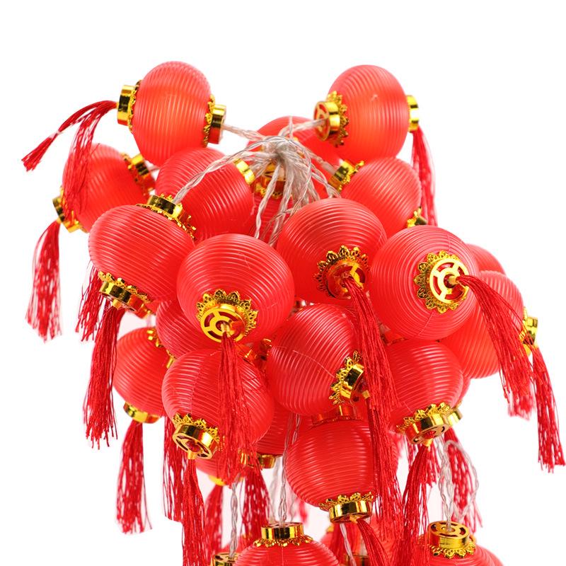 Solar-Powered New Year Lantern String Lights with Fu Character and Lucky Bag Design