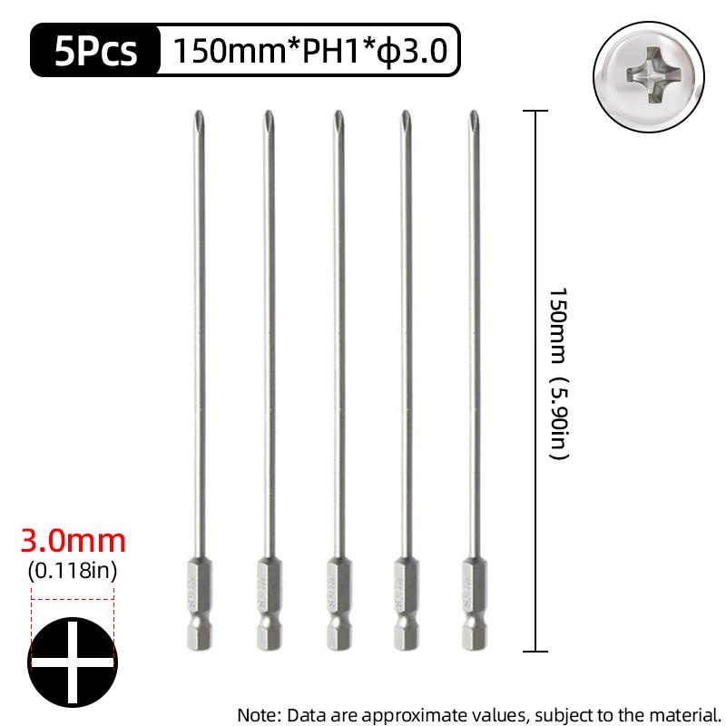Bit Magnetic Surubelniță Phillips Lungime 150mm PH1/PH2 Cap Cruce Biți Surubelniță S2 Coadă Hexagonală 1/4” Scule de Mână Power pentru Reparații