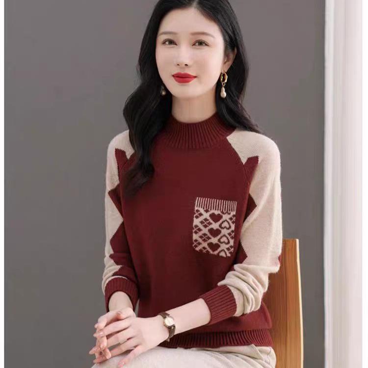 Multicolor Sweater Women's Half Turtleneck Pullover Thickened Knitted Sweater Inner Top Loose Autumn and Winter Knitwear