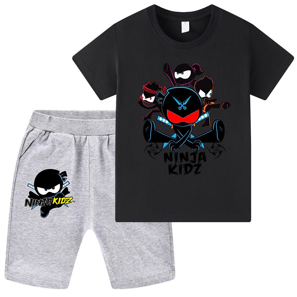 WA1170 Kids Girls Boys NINJA KIDZ Anime Print Short Sleeves Top Pants Sets