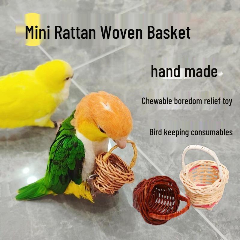 

Handmade Rattan Chewing Toy Basket for Parrots Miniature Brown Basket
