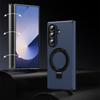 Magsafe Magnetic Holder Hinge Protective Case For Samsung Galaxy Z Fold 7 6 5 Plating Leather Fold7 With Screen Glass Film Cover