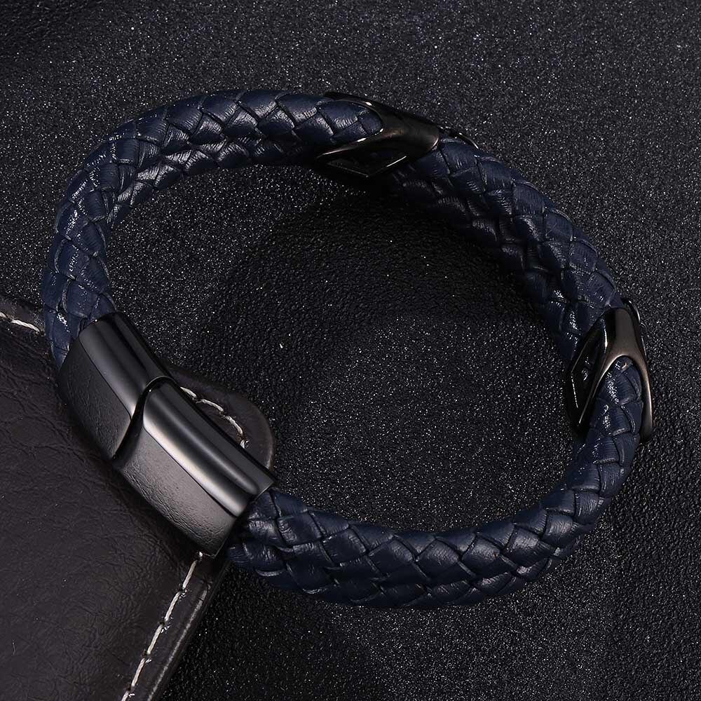 Men Jewelry Multilayer Braided Leather Bracelet Handmade Bracelet Black Stainless Steel Clasps Men Wrist Bangles