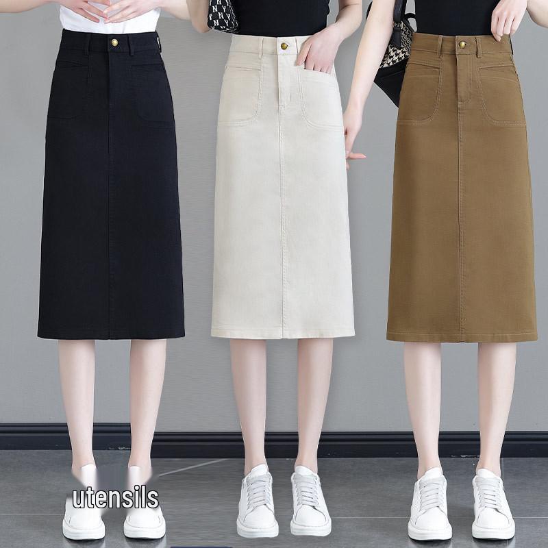 High Waist Denim Midi Skirt with Back Slit - Slimming Spring Fashion Pencil Skirt