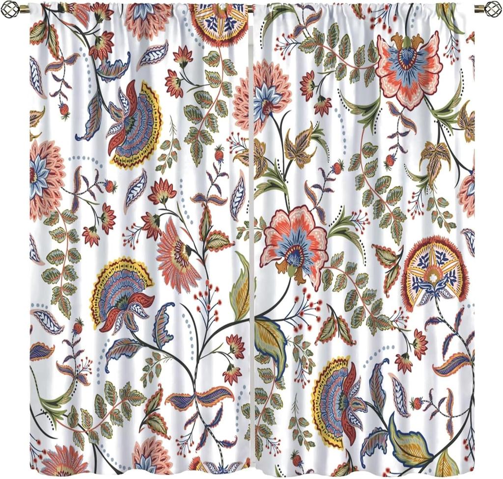 Insulated Colorful Floral Curtains Vintage Tribal Ethnic Abstract Paisley Mandala Pattern Print Bedroom Curtain Boho Polyester Washable Sleeping Area