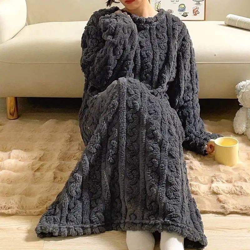 Long Warm Nightgown For Tall Women Autumn Winter Cold Resistant Cute Full Length Long Sleeve Loose Thermal Bath Robe Dress