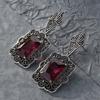 Jianjie Vintage Square Inlaid Red Zircon Charming Women's Earrings Hollow Carving Silver Elegant New Jewelry Accessories Trend