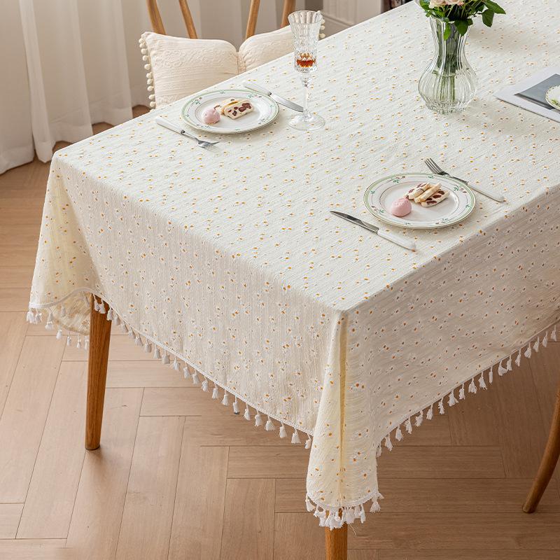 Daisy Print Tablecloth - Nordic Style Cotton-Linen Multi-Use Cover for TV Cabinet, Tea Table & Photo Background Coffee Table Cloth