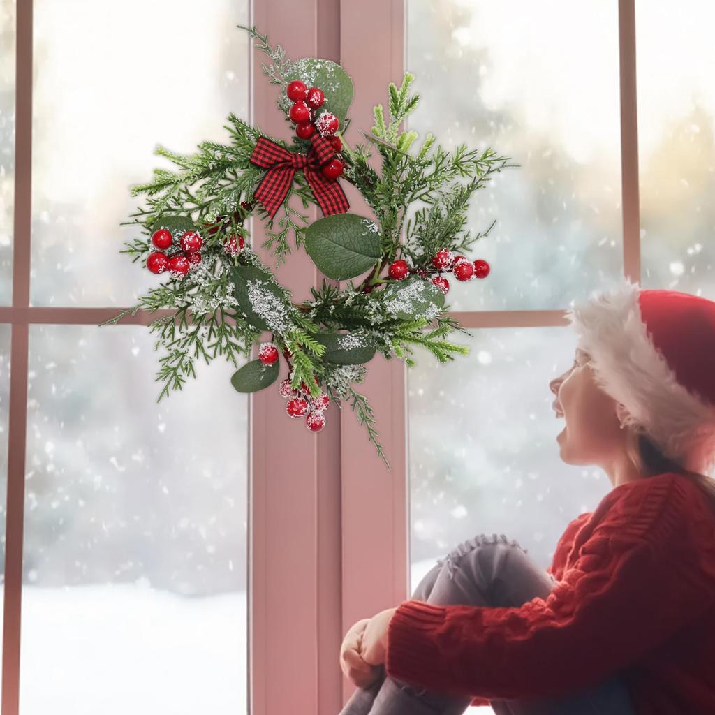 Artificial Pinecone Wreath Holiday Red Berry Garland Decorative Table Wreath Classic Christmas Wreath For Dining Table Candle