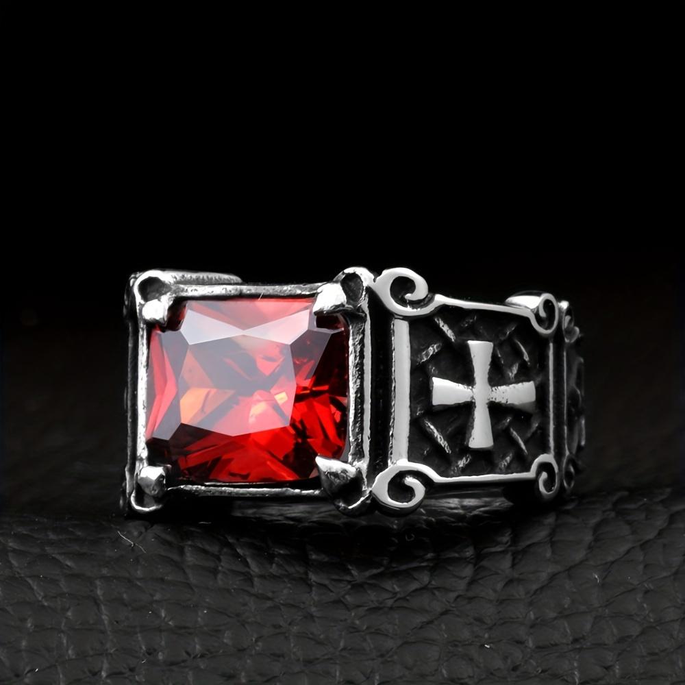 1pc Men's Cross Ring Personality Trendy Hip-hop Ring, Black Stone Open Ring Finger Ring
