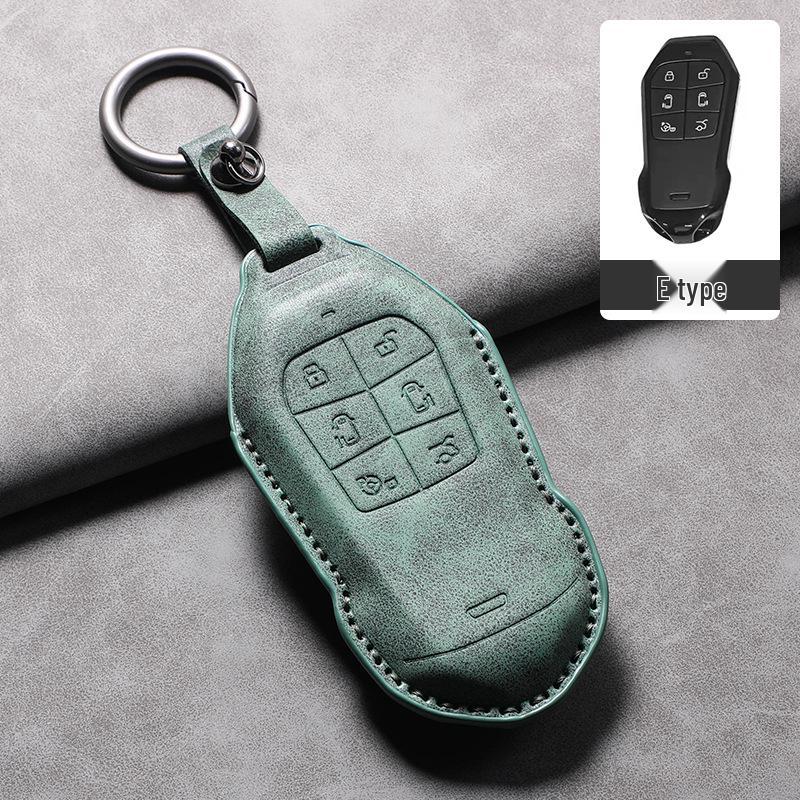 2026 Xiaopeng X9 Leather Key Case – Cowhide Car Interior Key Bag with Buckle Chain