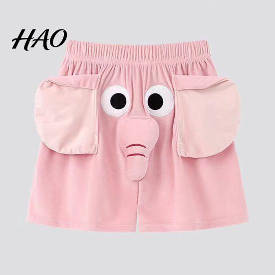 Herren Shorts Pyjamahose Cartoon Elefantendekor Elastischer Bund Lässig Paar mit verstärkten Taschen Locker Nachtwäsche Leicht