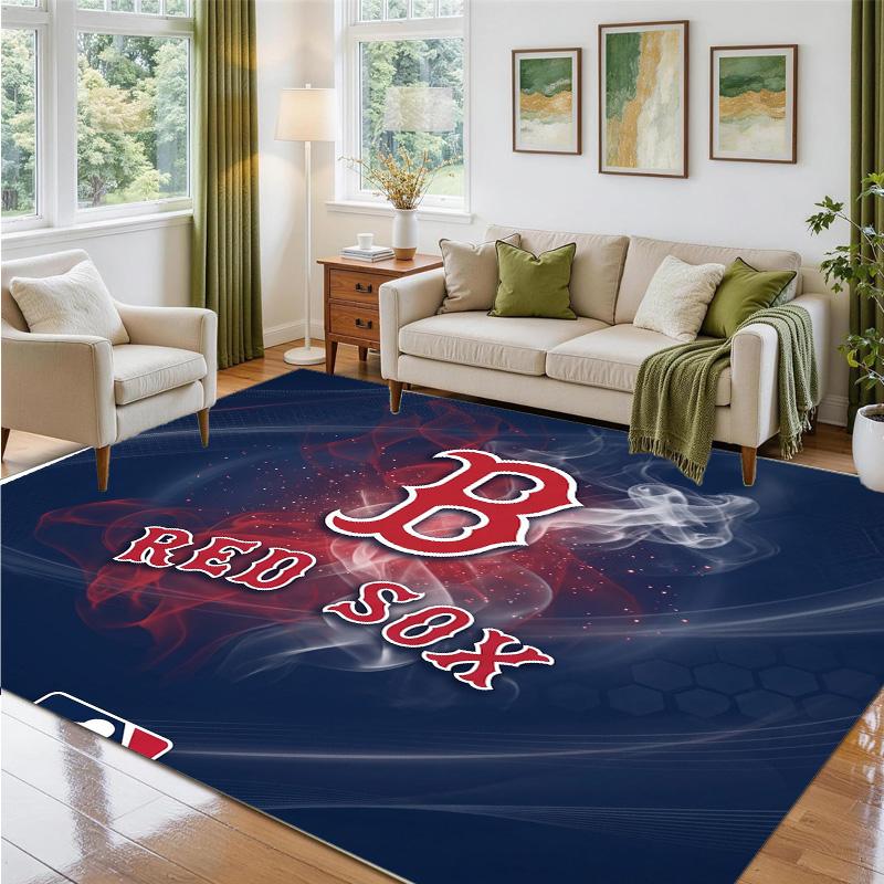 Boston Red Sox Design Crystal Velvet Rug Soft Decorative Mat for Bedroom Entrance
