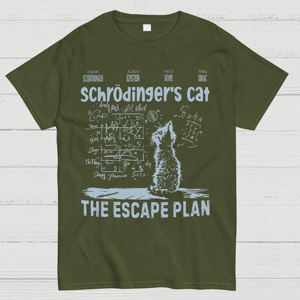 Schrodinger's Cat Escape Plan Interesting Physics Science Unisex Heavyweight 100% Cotton T-shirt
