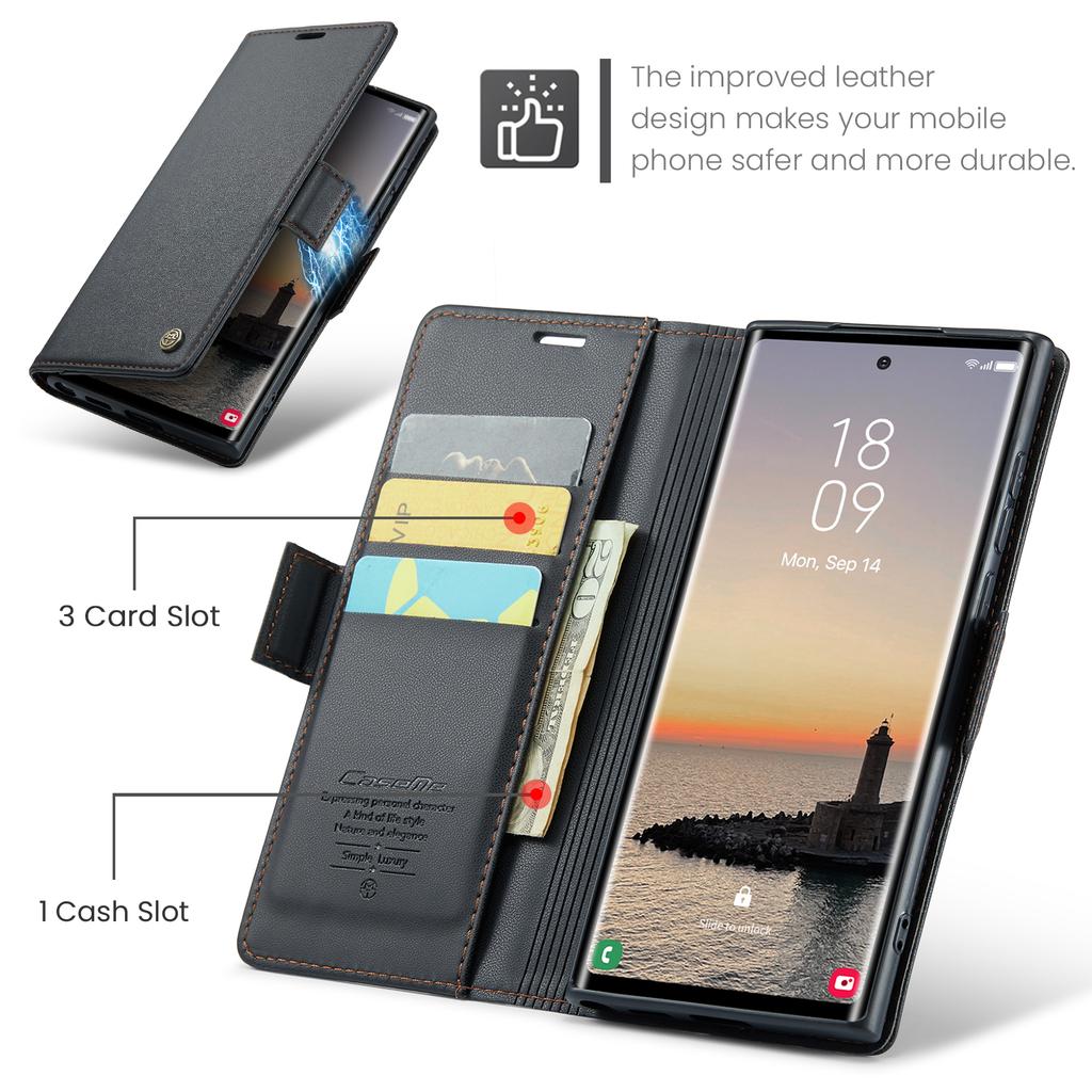 CaseMe RFID Blocking Wallet Case for Galaxy S24 Ultra S10 S20 S21 S22 S23 S25 Card Holder Magnetic Clasp Leather Book Folio Case