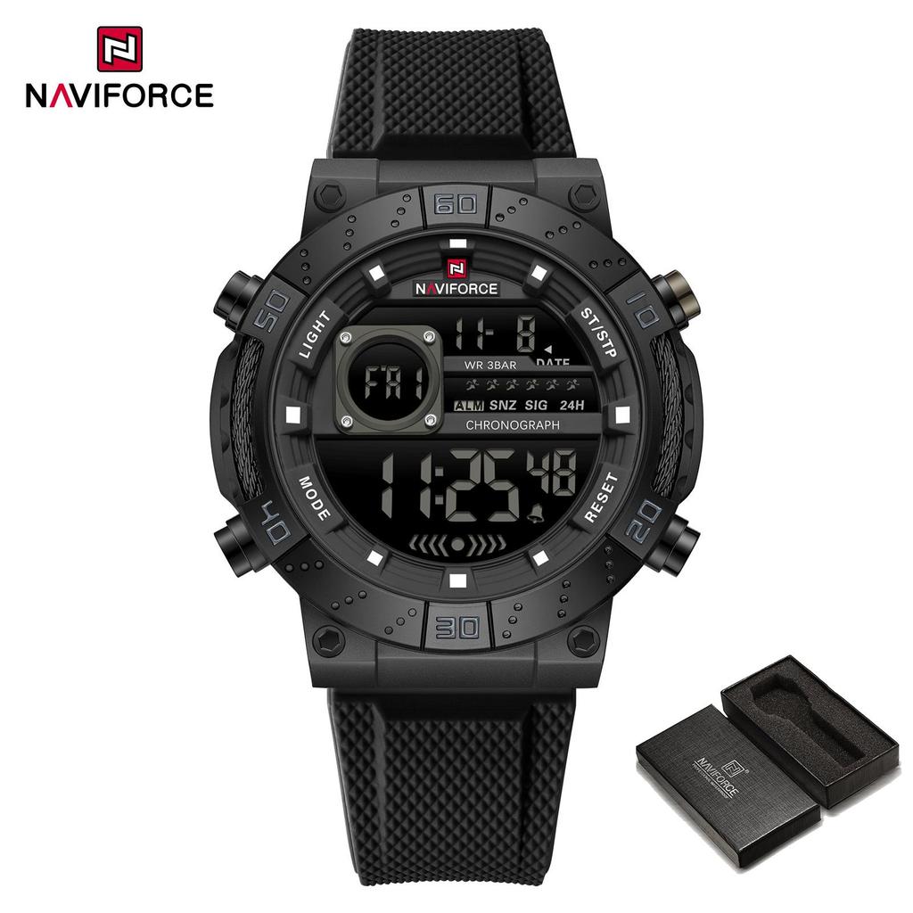 Naviforce Men's Sports LCD Digital Watch Silicone Strap Waterproof Night Mode Chronograph Week Multifunctional Outdoor Men's Boy Watch NF9241T