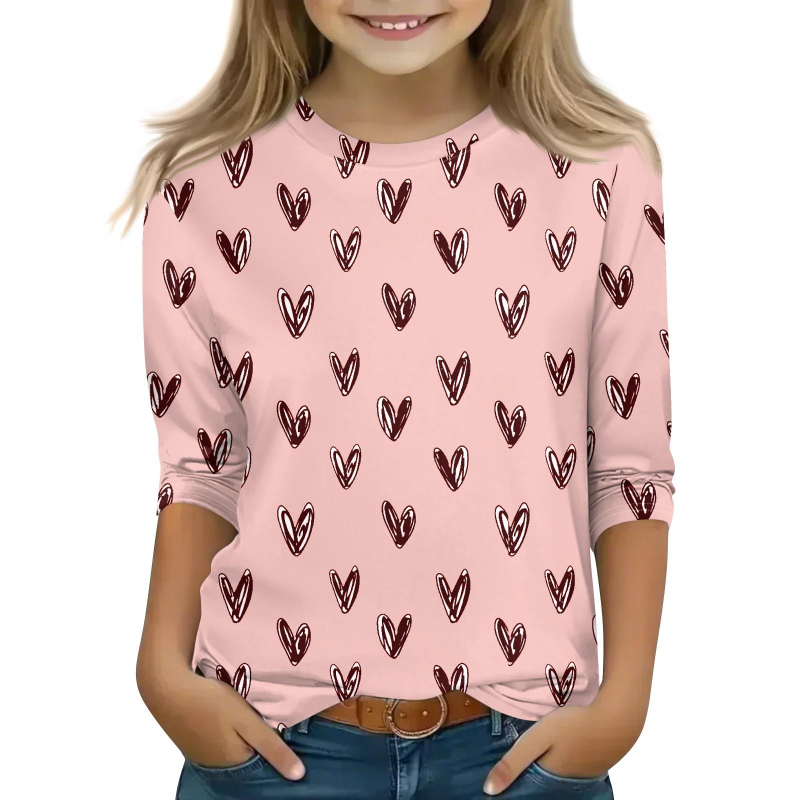 

Топы с принтом для девочек 5-16 лет с круглым вырезом и рукавами 3/4 Футболки Модные топы Наряды Футболки 130 розовый