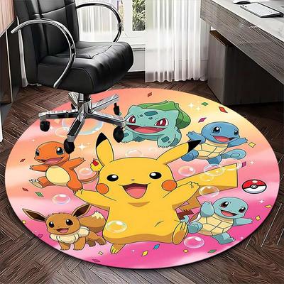 1pc Pikachu & Friends Pokémon Anime Design Round Carpet - Office Chair Mat, Non-Slip Rug for Home Decor, Living Room, Bedroom, Game Room