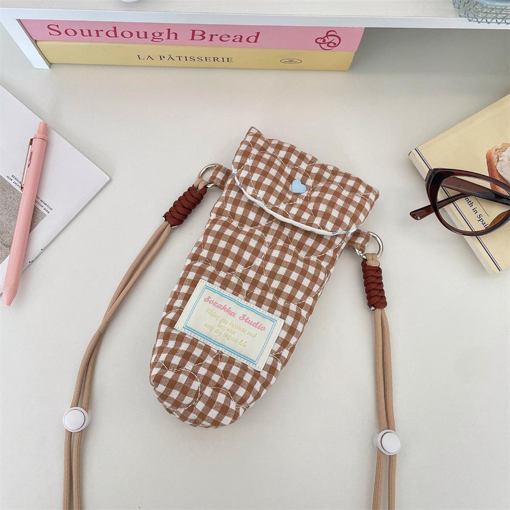 

Ctrast Candy Color Female Crossbody Bag Plaid Polka Dot Women s Storage Bag Girls Letter Prints Lightweight Small Shoulder Bag коричневий