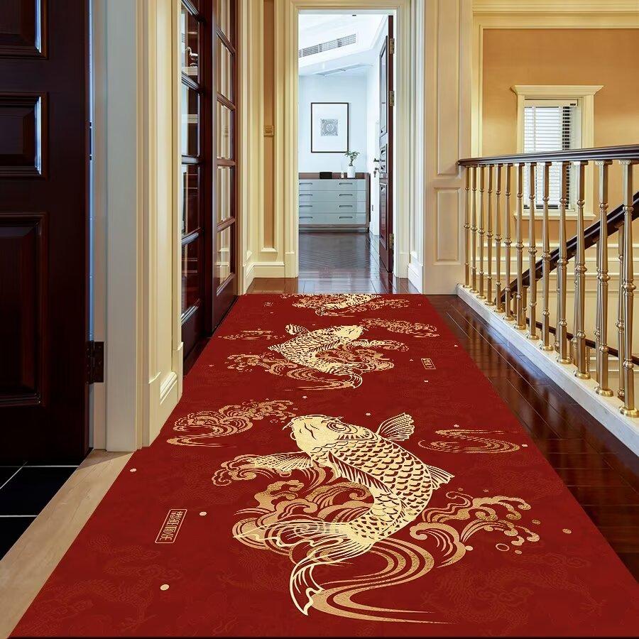 Washable Chinese Red Corridor Carpet Long Hallway Rug Antiskid Living Room Kitchen Aisle Runner Carpet Hotel Home Decoration Mat