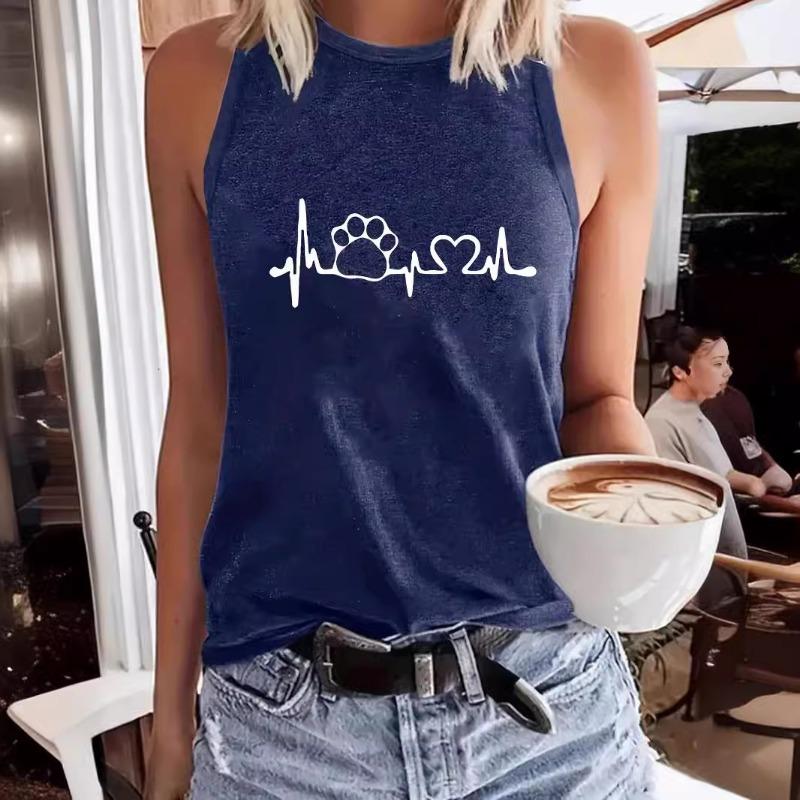 Heartbeat Printed Women's Round-neck Vest for Spring and Summer Casual Sleeveless Vest