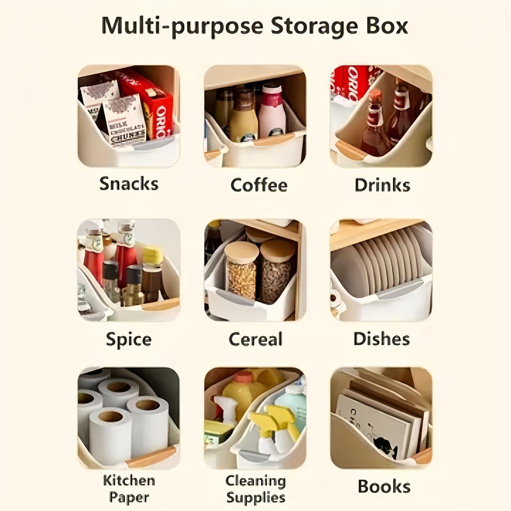 Curved Design Storage Boxes Heavy-Duty Plastic Organizer White Space-Saving Container for Under Sink Pantry & Cabinet Required