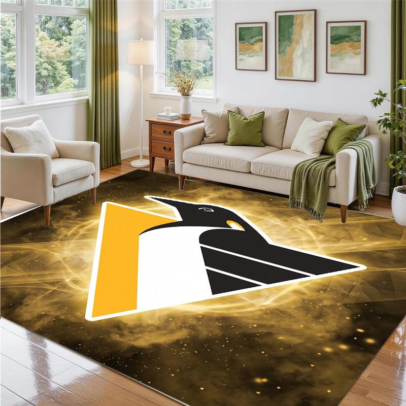 Pittsburgh Penguins Design Crystal Velvet Rug Soft Decorative Mat for Bedroom Entrance