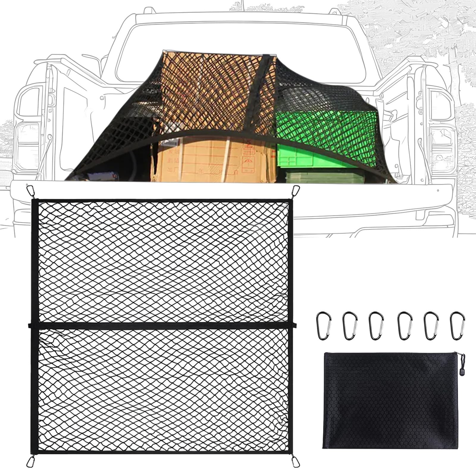 

DRAVELEXO Грузовой 120x120см Туринговый Легкий Пикап Кузов Пикапа Предотвращает Груз от Сетчатого Багажника на Крышу Обеспечивает Хранение Багажа на Крыше Универсальная Сетка, (Максимум