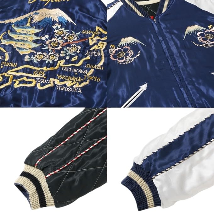 Tailor Toyo Filled Quilted Souvenir Jacket Sukajan RED TIGER JAPAN MAP Taylor Toyo TT15543-119 × (S)