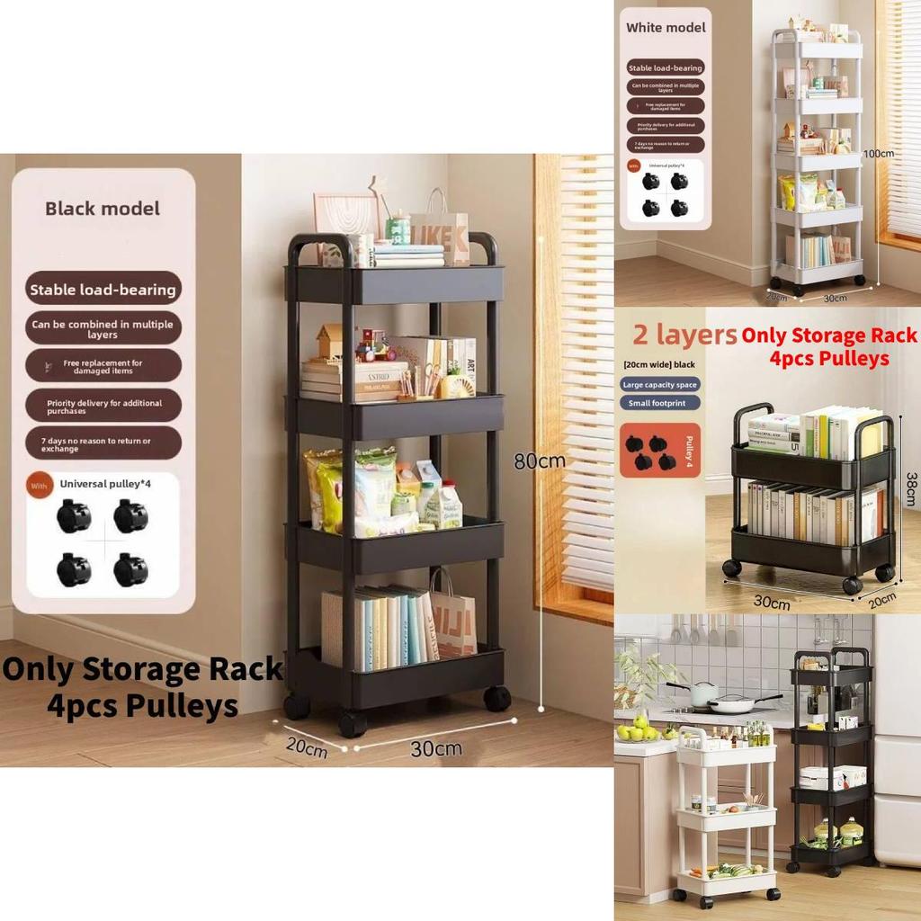 Small Trolley Storage Cart With Folding Rotating Mobile Shelves For Kitchen And Bedroom Organization
