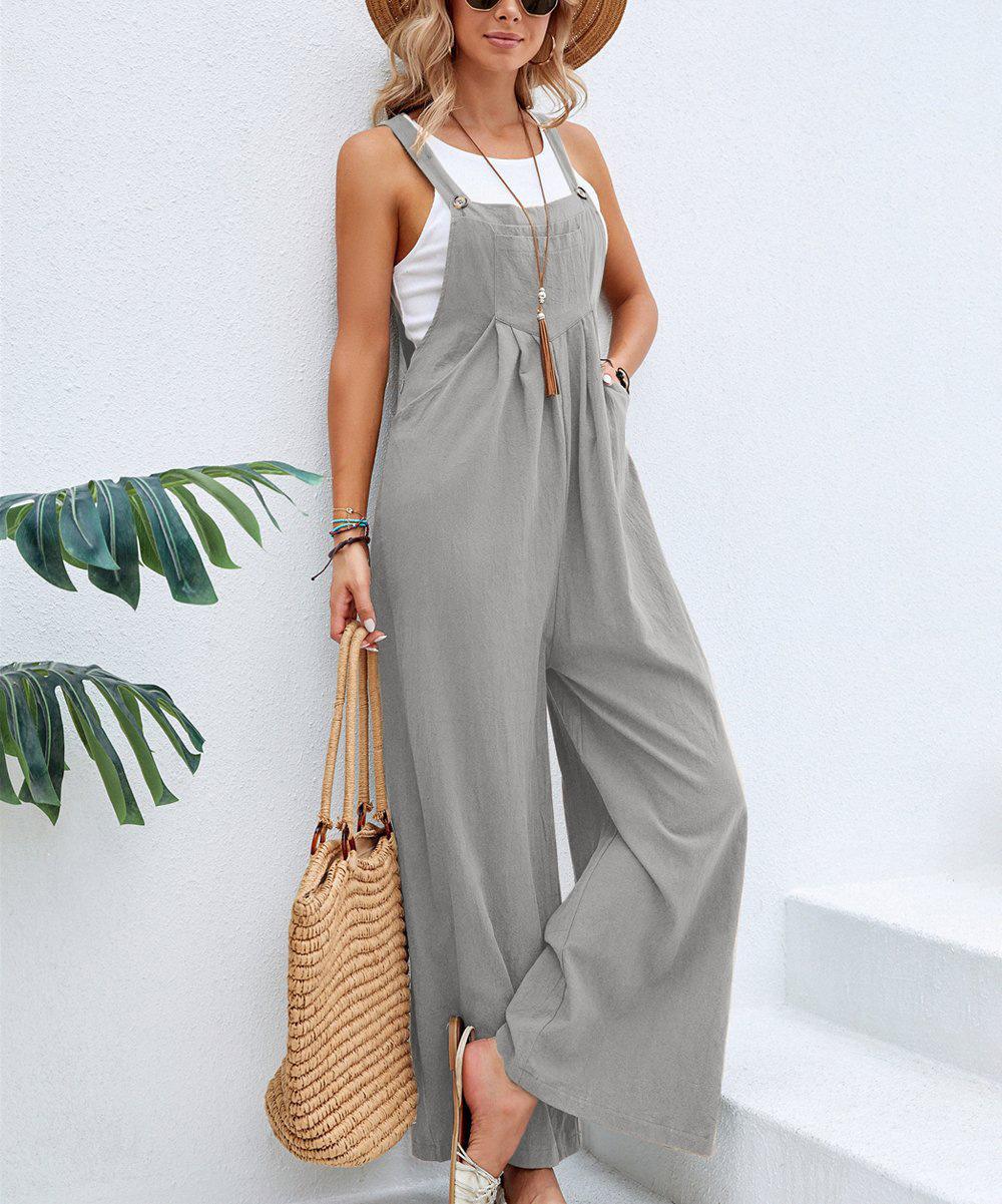 European & American Women s Casual Solid Color Overalls Bestseller 2025 3XL светло-серый
