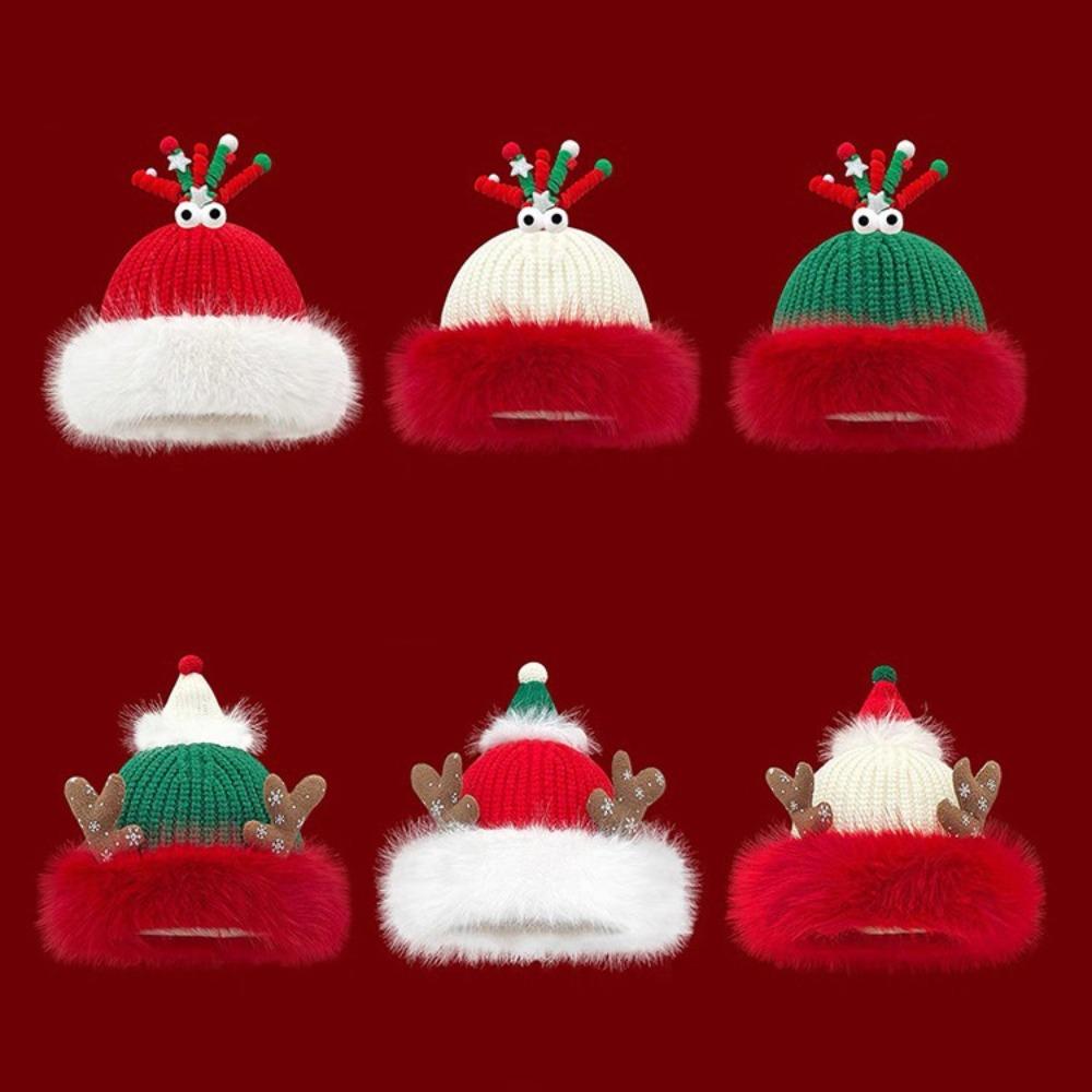 Soft Christmas Plush Cap Windproof Thickened Brimless Cap Versatile Red Knitted Woolen Hat  Outdoor