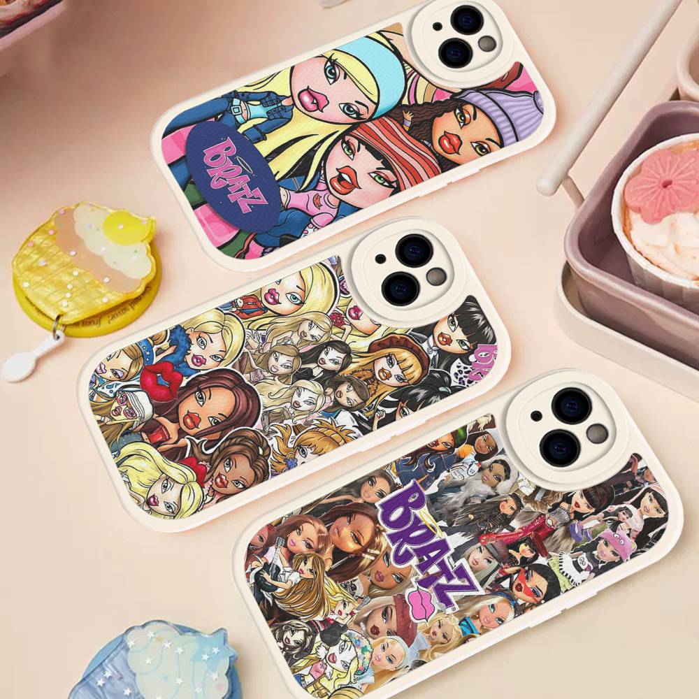 Cute B-Bratz Doll Leather Phone Case For IPhone 16 16e 15 14 13 12 11 Pro Max Plus Mini Cover