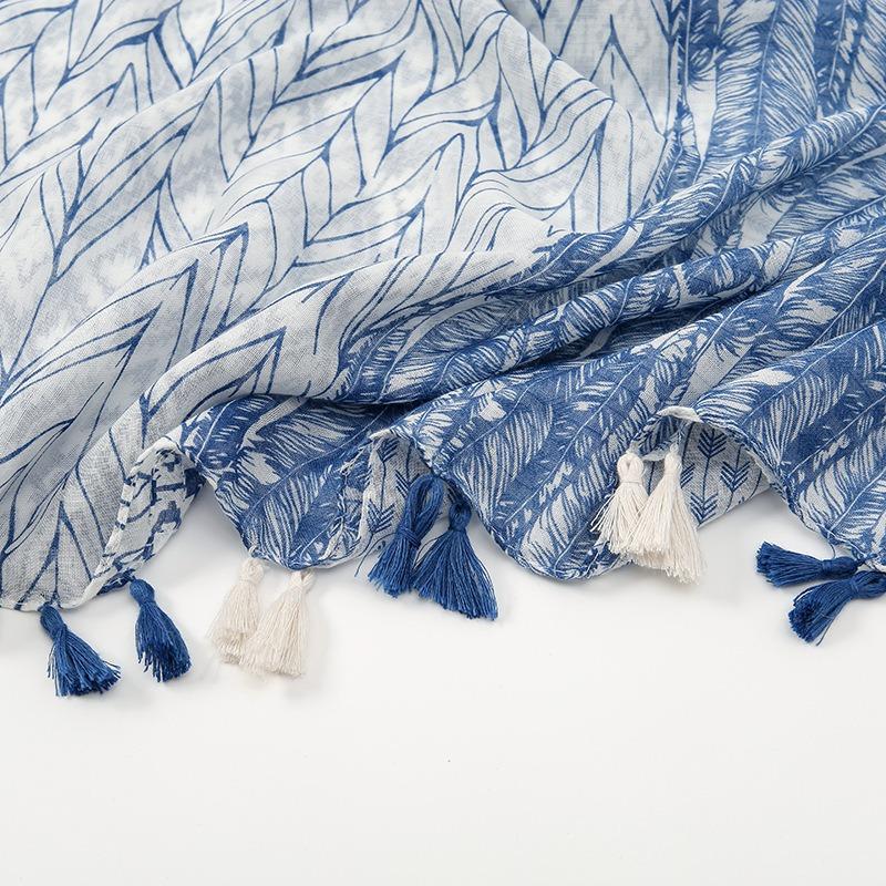 Spring and Summer New Cotton and Linen Feel Polyester Scarf Literary Geometric Rhombus Travel Beard Fringed Shawl