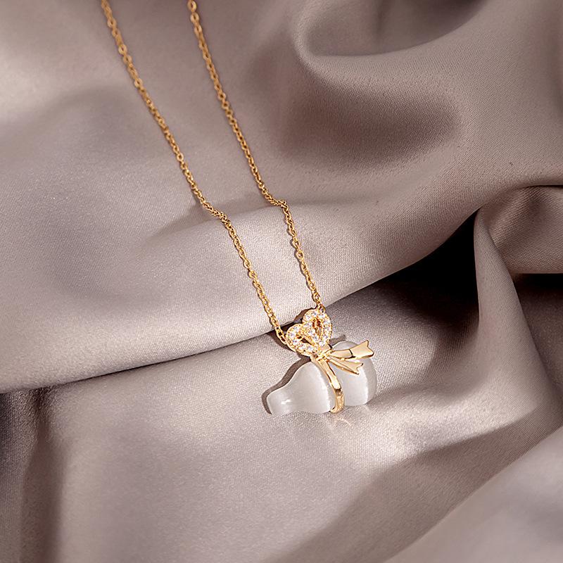 Light Luxury Temperament Collarbone Chain Gentle Pearl Splicing Necklace Multi-Layer Bow Letter Sweet Cool Girl Collar