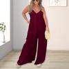 Summer Women Jumpsuit Deep V-Neck Sleeveless Backless Wide Leg Comfortable Fit Pure Color Pleated Spaghetti Strap Leisure Vacation Beach Lo