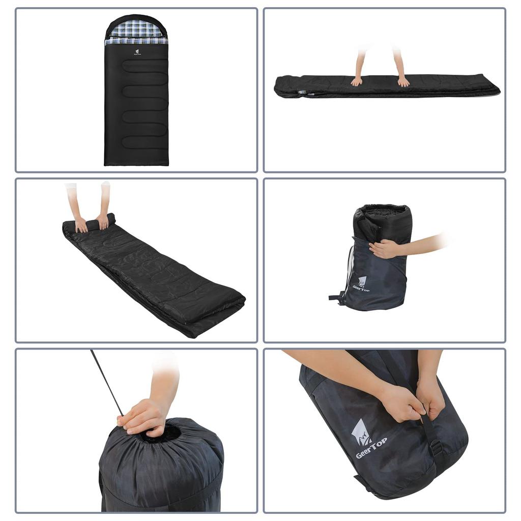 Geer Top Wintercamping Schlafsack 100cm Groß bis Ideal für Outdoor Auto Katastrophe und Notfall Schwarzer Beutel, Breit, Flanell, Kompakt, Waschbar, Leichtgewichtig,