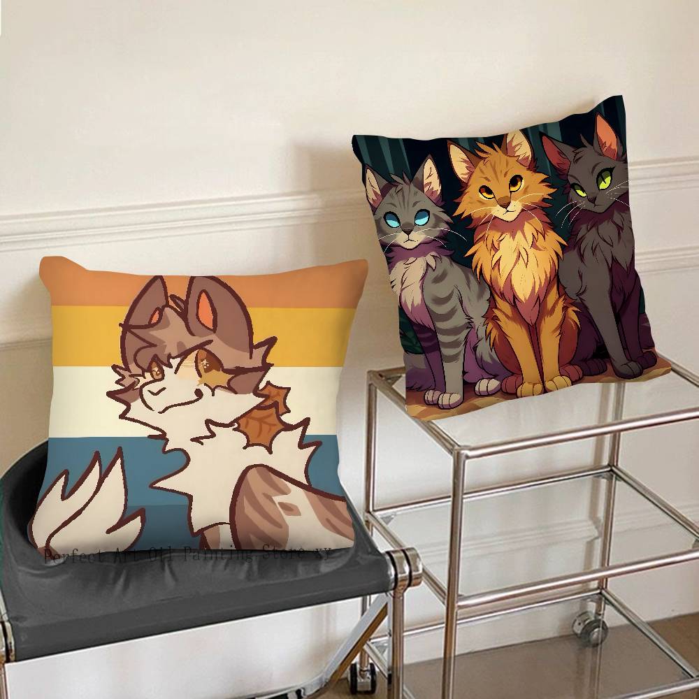 1pc Cartoon Cute Warrior Cats Book Pillow Case Fashion Square Pillowcase Bedroom Sofa Room Ins Decoration Leisure