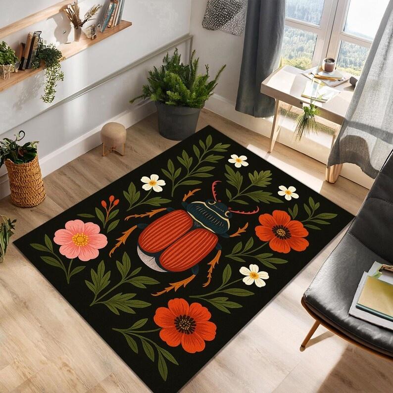 Natural Flower and Bird Carpet Bat Beetle Large Door Mat Entrance Kitchen Corridor Bedside Sofa Mat Home Decoration