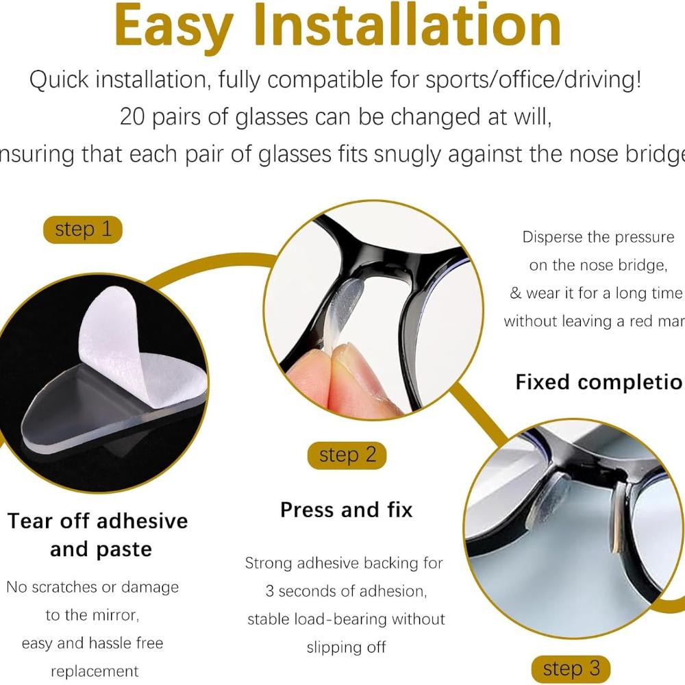 40 Pieces Silicone D Shape Nose Pads Anti-Slip and Comfortable, Strong Adhesion, Solve the Problem of Sliding Glasses, Suitable for Metal/Plastic