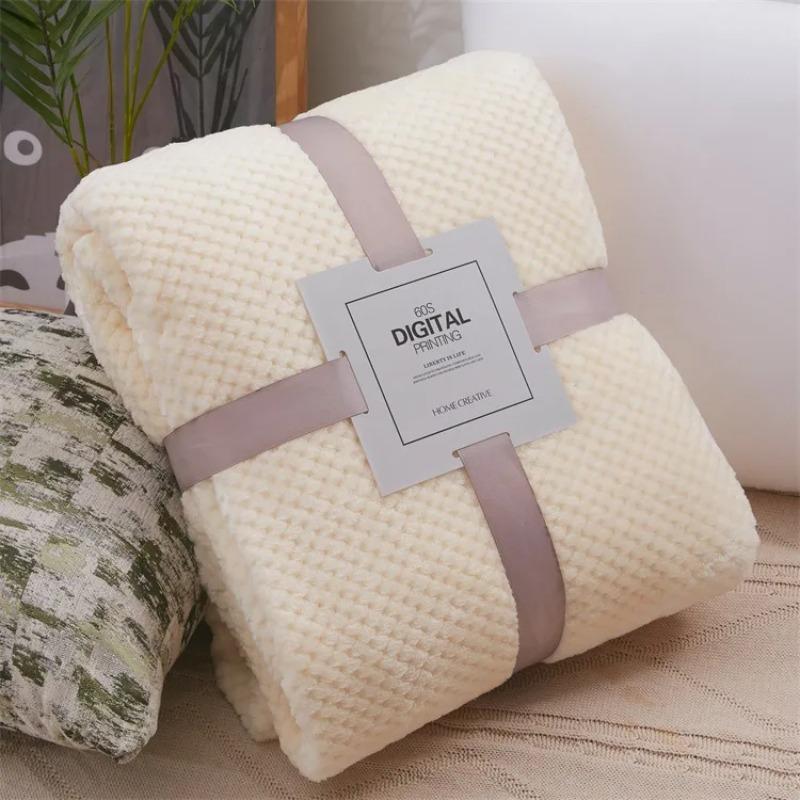 Thick Solid Color Grid Flannel Blanket, Soft Coral Fleece Throw Blanket for Sofa Office Nap 150x200cm