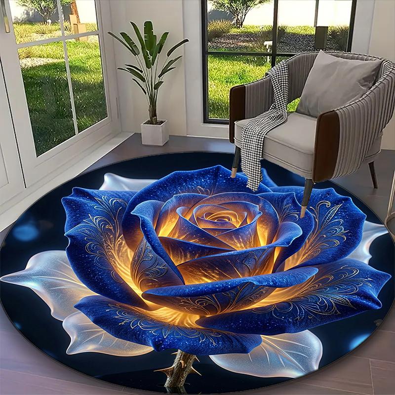 1pc Velvet Rose Hues Printed Chair Rug for Home Office Use, Living Room Kitchen Game Room Round Carpet