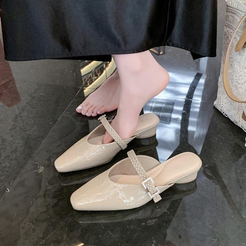 Damen Mules Schuhe 2026 Sommer Neu Spitz Zehen Blockabsatz Damen Hausschuhe Mode Kleid Party Mittlerer Absatz Schuhe Damen