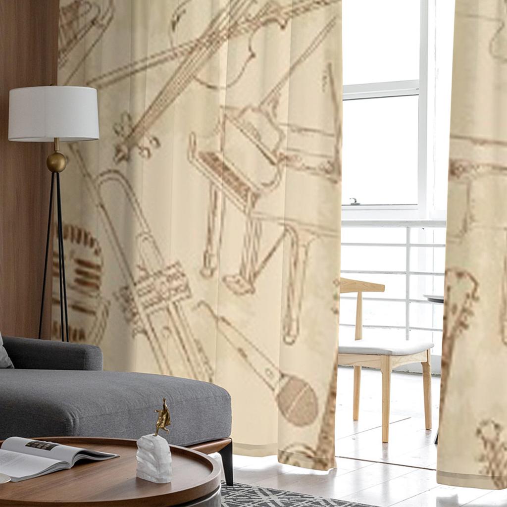 Retro Of Sketch Musical Instruments Chiffon Sheer Curtains for Living Room Bedroom Window Curtain Voiles Tulle Cortinas